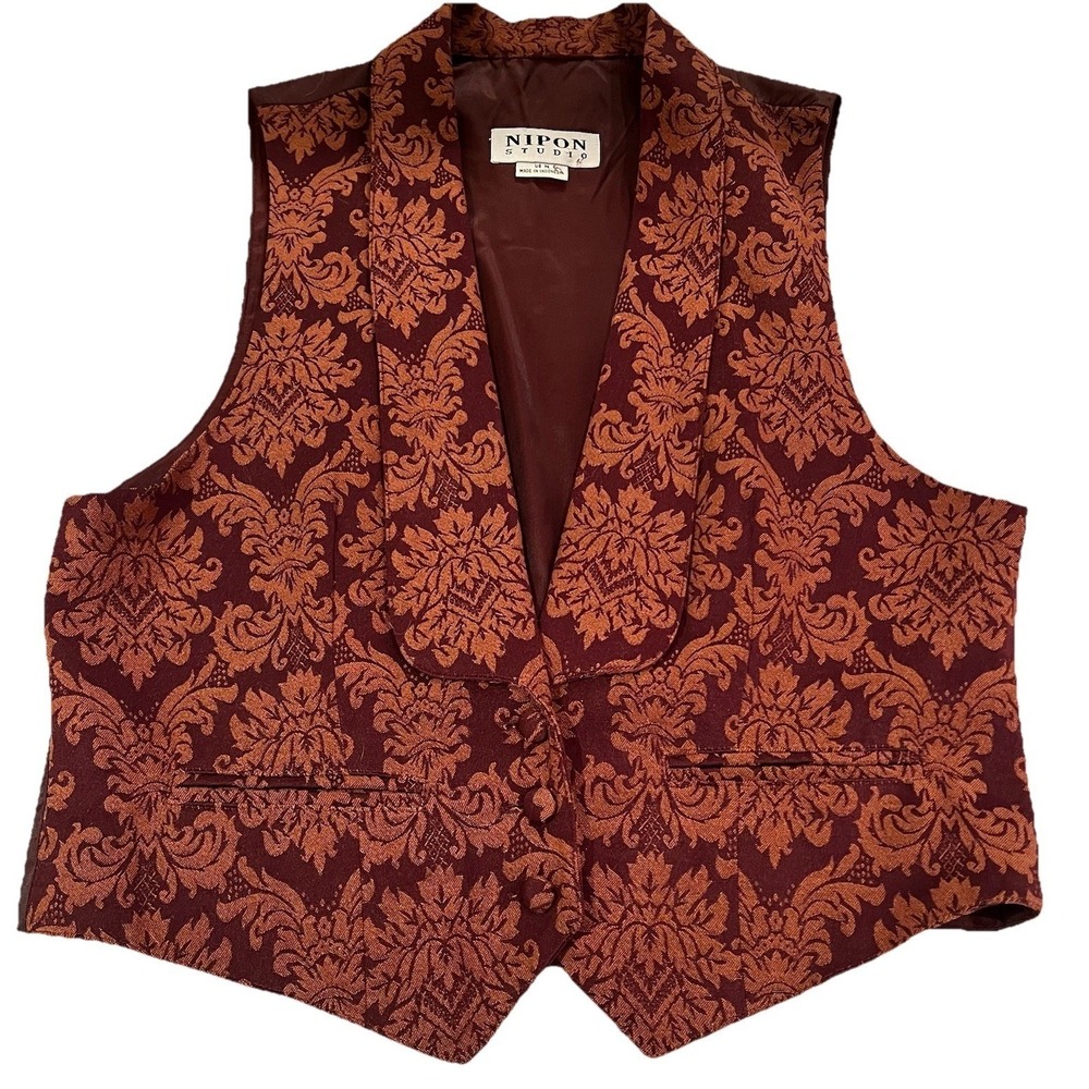 Vtg 90s Nipon Studio Women's Brocade Vest M Damask Romantic Gothic Steampunk